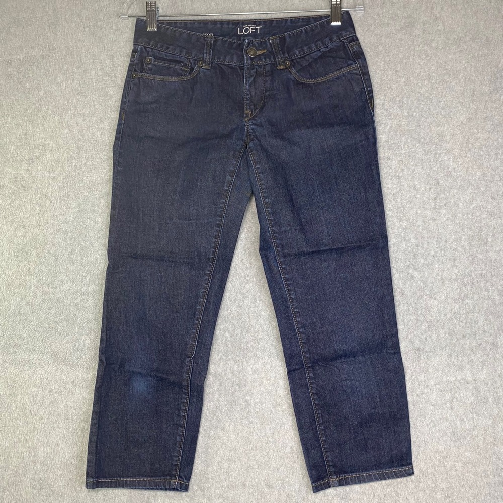 Ann Taylor LOFT Modern Crop Capris Women Sz 0/25 Dark Wash Blue Straight Leg EUC